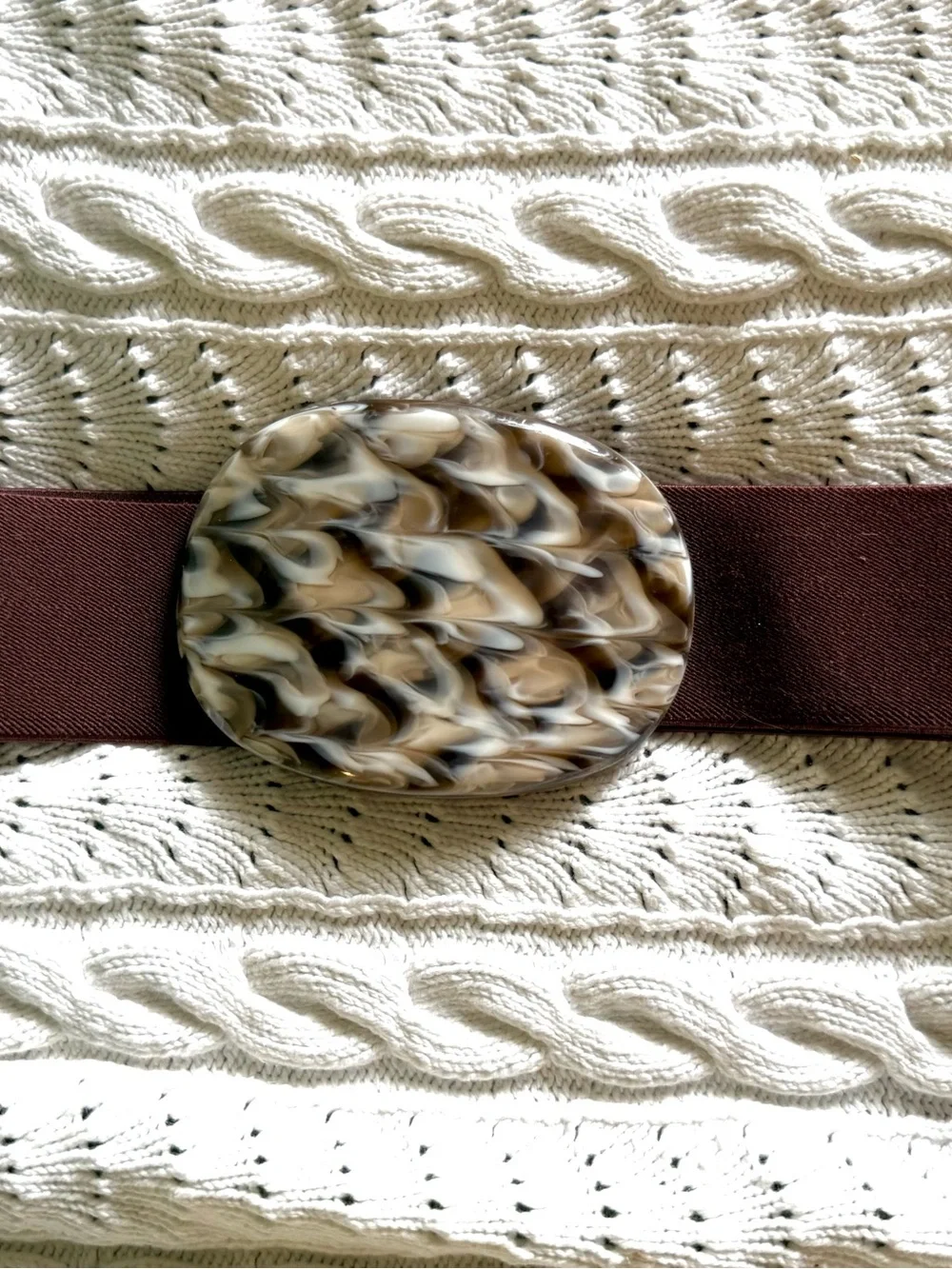 Vintage Brown Stretch Belt with Marbled Tortoiseshell Resin Buckle